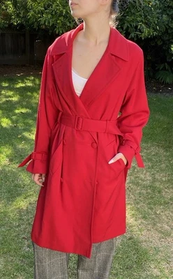 Gabardina vintage Jones New York M 100 % lana forrada satinada roja Foto 1 de 4