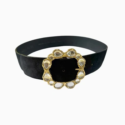 Cinturón de gamuza negro Michael Rose vintage S/M cuero dorado adornado con hebilla de vidrio Foto 1 de 4