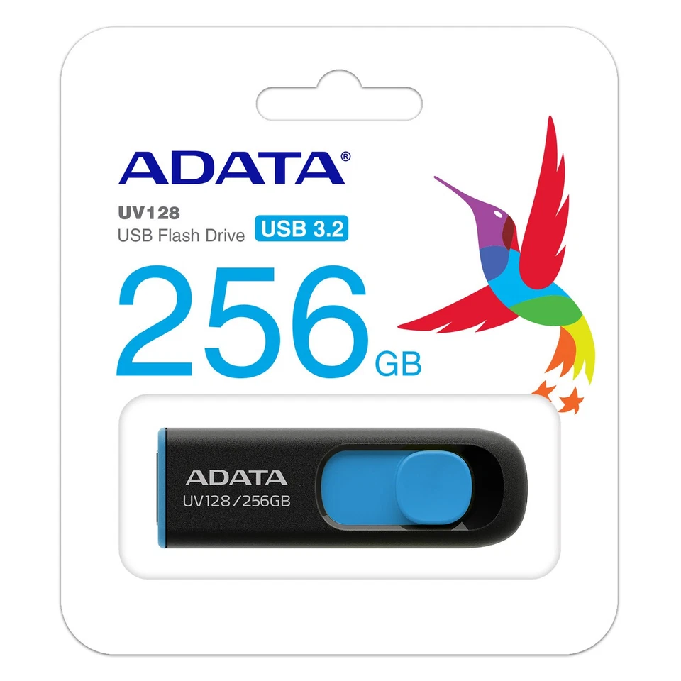 256GB ADATA UV128 USB3.2 (GEN1) FLASH DRIVE BLACK/BLUE - Image 1 of 1