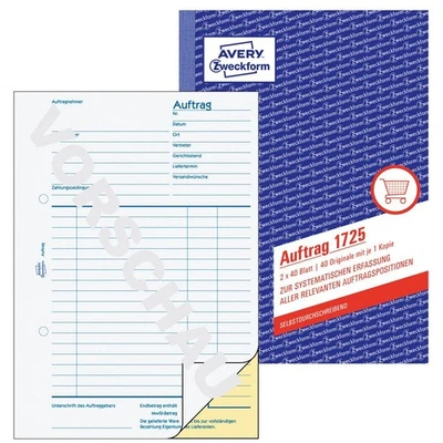 AVERY ZWECKFORM Formularbuch Zweckform 1725 Auftrag je 2x 40 Blatt mit Durchschlag DIN A5