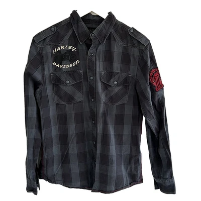 Harley Davidson Snap Front Shirt Size Medium Plaid Logo Full Speed Long Sleeve - Image 1 of 4