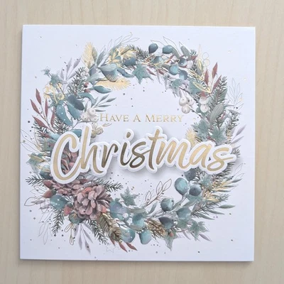 PRELUDE Christmas Cards Pack of 10 - Luxury Paper Insert Foil Wreath - 16cm x 16cm