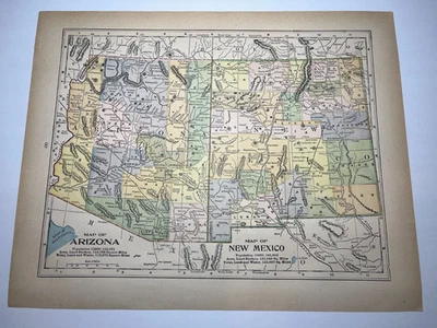 Mapa Estatal de Arizona y Nuevo México 1903 Fm 1903 Nuevo Atlas Mundial Peerless VER DESCRIPCIÓN Foto 1 de 2