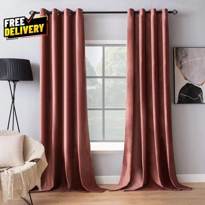 Elegant Velvet Curtains Dusty Rose Pink Grommet Curtains Black Out Thermal In... - Image 1 of 4