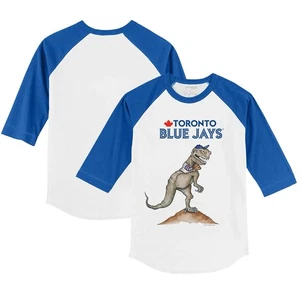 Tiny Turnip Toronto Blue Jays Youth TT Rex Raglan Tee Unisex 10/12 White/blue - Picture 1 of 5