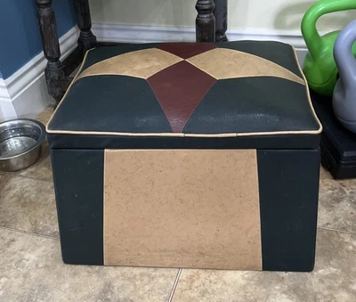 Vintage Green Vinyl Ottoman Hinged Mid Century Footstool Nice And Clean - Image 1 of 4