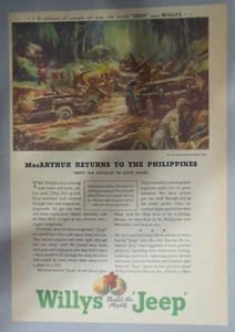Willys Car Ad: War Time, MacArthur Returns Phillipines 1945 Size: 11 x 15 inches - Picture 1 of 1