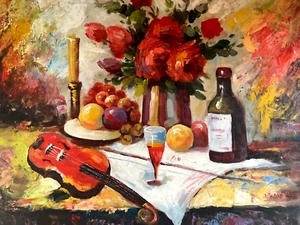Original Oil Painting - Wine and Roses - Picture 1 of 6