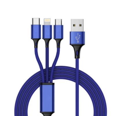 New 3 in 1 Nylon USB Charging Cord Cable iPhone/Micro USB/Type C Sync charge - Image 1 of 4