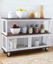 Industrial Buffet Cart with Rolling Wheels Kitchen Dining Bar in White or Black