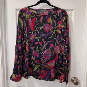 Ralph Lauren geblümte LS Bluse mit lebendigem lila & rotem Botanical Print - Gr. XL - Bild 1 von 7