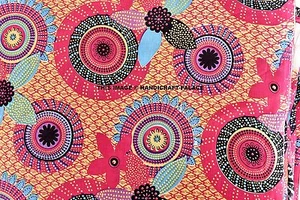 Dress Making Material 5 Yard Hand Screen Print Indian Polka Dot Cotton Fabric - Picture 1 of 4