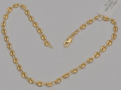 14k yellow gold puffed chain yellow gold puffed mariner bracelet 11 inch anklet - Image 1 of 4