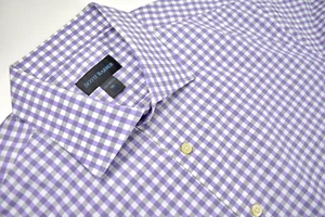 Scott Barber Purple/Gray/White Gingham Check Spread Collar Dress Shirt Size: XL - Picture 1 of 6