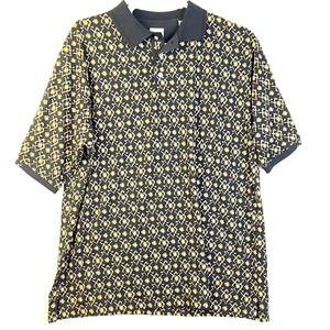 Haggar Golf Polo Shirt Men' XL Black Preppy Cotton Casual Shirt Print Golf - Picture 1 of 9