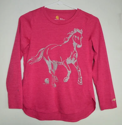 Carhartt Top Long Sleeve T-shirt Pink Horse Pony Girls M (10) - Image 1 of 4