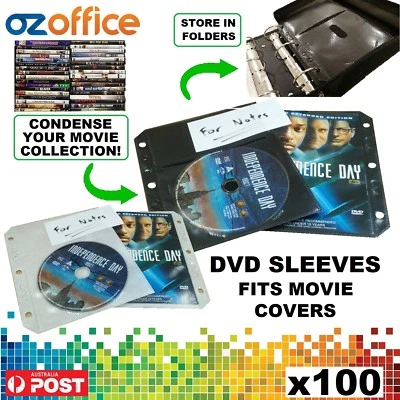 OZOFFICE PREMIUM DVD Sleeves - Fits Movie Covers - DVD Plastic Binder Sleeve Black White