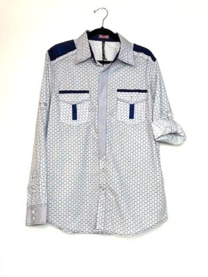 NWT TRUE ROCK Men's Blue White Casual Button Down Long Sleeve Shirt Size Large - Image 1 of 4