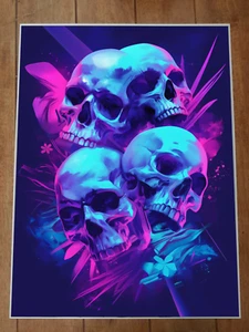 Skulls Neon Colors Poster 18x24in - Picture 1 of 1