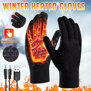 Heated Gloves Electric Rechargeable Battery Hand Warm Windproof Thermal Winter - Picture 1 of 12