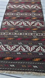 Antique Handmade & Tied Wool Decorative Geometric Kilim Runner 76" x 30"  - Picture 1 of 9