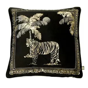 Llb Designer Tiger Tiger Velvet Gold Metallic Filled Cushion - Picture 1 of 6