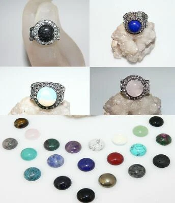 unisize Stretch Ring Strass Edelstein Schmuckstein Cabochon 12mm Gr. 16-21 r02 - Bild 1 von 4
