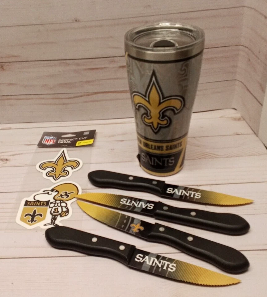 Lote de 4 facas e decalques para bife Tervis New Orleans Saints NFL 30 floz Tumbler - Imagem 1 de 4
