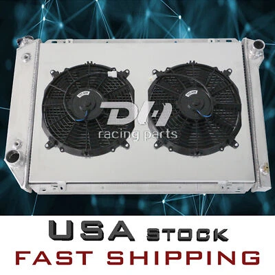 Radiador de aluminio Fit 1980-1984 Ford F150/250/350 Bronco 5,0-7,5 L + cubierta + ventilador de 12" 4 filas Foto 1 de 4