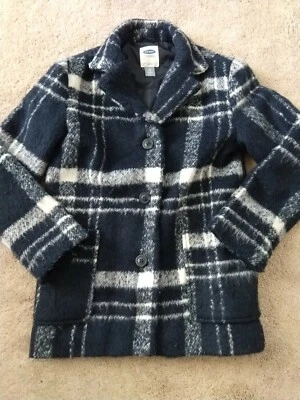 Bom Casaco Xadrez Quente Euc Antigo Azul Marinho e Branco Meninas Tamanho 8 Médio - Imagem 1 de 4