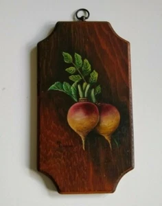 Vtg Painting Wood Plaque Wall Hanging Vegetables Turnips French Country Kitchen - Picture 1 of 7