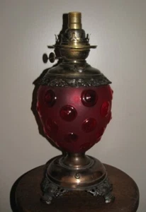Antique PITTSBURGH Kerosene BANQUET LAMP Electrified BASE w/ RED SHADE Parts - Picture 1 of 9