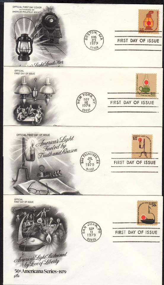 1979 Americana 50c $1 $2 $5 Sc 1610-12 Art Craft set of 4 - Image 1 of 1