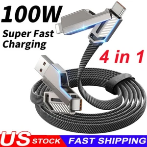 100W 5A 4 in 1 PD Fast Charging Data Cable USB Type C Cable For iPhone Samsung - Picture 1 of 20