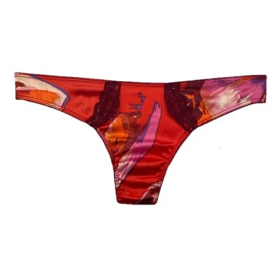 CLEARANCE - Hale Bob Silk & Lace Thong in Red Abstract - S,M, L - Image 1 of 2