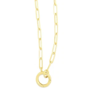14k Yellow Gold Charm Clasp PAPERCLIP Link Chain Necklace 18 Inch 4 grams 3.2MM - Picture 1 of 12