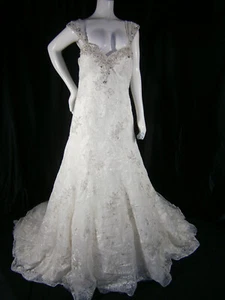 A F Couture Morilee 12 A-Line Wedding Dress Lace Strapless or Straps Bling Wow! - Picture 1 of 19