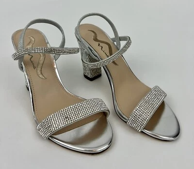 NUEVA Sandalia Nina Sanchia Estrás Tacones Bloque 6M Plata Verdadera T211440 Mujer Defecto Foto 1 de 4