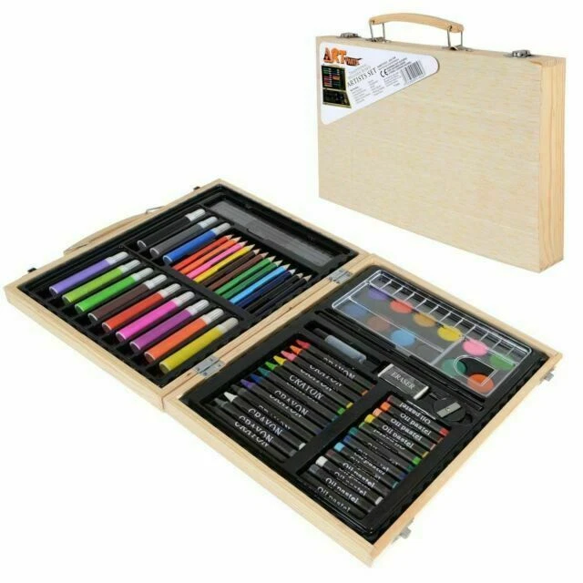 Kandytoys TY699 67 Piece Artist Set in Wooden Carry Case