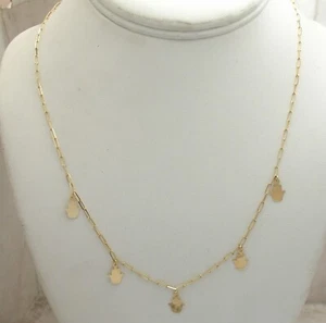Adjustable Hamsa Charm Pendant Paper Clip Chain Necklace Real 14K Yellow Gold - Picture 1 of 4
