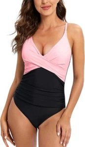 Women's One Piece Swimsuit-V Neck Swimwear Tummy Control Adjustable Straps High - Picture 1 of 5