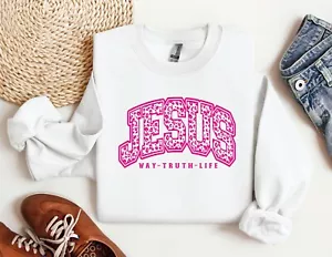 Jesus Sweatshirt Way Truth Life Hoodie Christian Crewneck believer Church Sweat - Picture 1 of 10