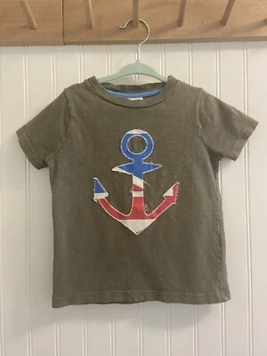 Camiseta Mini Boden Algodón Slub Tejido Ancla Patriótica Manga Corta Verde 3-4 Foto 1 de 4
