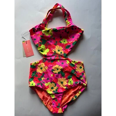 Traje de baño Maaji floral de una pieza recortado reversible colorido neón juvenil talla 16 Foto 1 de 4