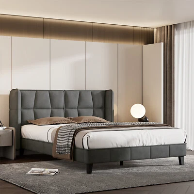 Polsterbett 140x200 cm Doppelbett Plattform Bettgestell mit Kopfteil Lattenrost - Bild 1 von 4