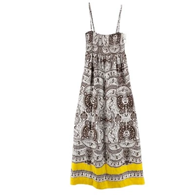 NUEVO CON ETIQUETAS TALBOTS 100% Seda Maxi Vestido Cachemira Marrón Amarillo Correas Extraíbles PEQUEÑO Foto 1 de 4