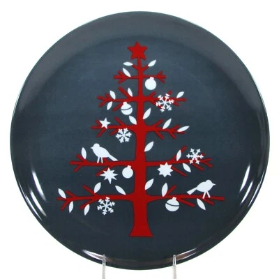 Caja y Barril ÁRBOL ROJO 13.5" Plato Redondo Navidad Gris Blanco Pájaro 359-750 Foto 1 de 4
