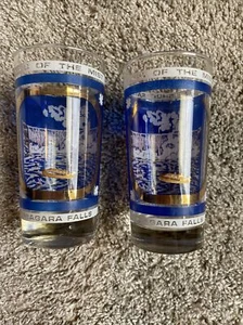 Niagara Falls vintage Collectible souvenir decorative drinking glass Blue &White - Picture 1 of 5