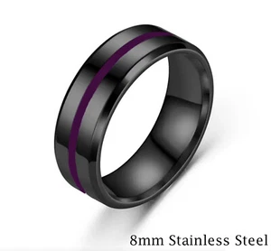 Stainless Steel Black Unisex Band Black Purple Ring Size 7 - Picture 1 of 1
