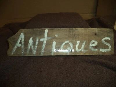 Wood Antiques Sign      13 /38"x3 1/2"     Hand painted/ Rustic/Barn wood   - Image 1 of 3